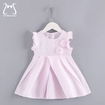 Vasaros Baby Girl Priežastinis Medvilnės Suknelė Dryžuota Corsage Vaikų Drabužių Gėlių Bamblys Kostiumas Vaikams Nuo 0 Iki 4 Metų Amžiaus Kūdikių