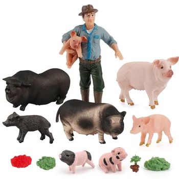Modeliavimo PVC Miniatiūros Kiaulių Gyvūnų figūrėlių, Darbuotojas Ūkio Modelio Papuošalus Vaikų Švietimo Žaislai Office Home Apdaila