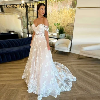Rose Moda nuo Peties 3D Gėlių Nėrinių Vestuvių Suknelės Paskirties Nuotakos Suknelė Užsakymą Padaryti