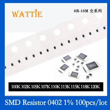 SMD Rezistorius 0402 1% 100K 102K 105K 107K 110K 113K 115K 118K 120K 100VNT/daug chip resistors 1/16W 1,0 mm*0,5 mm