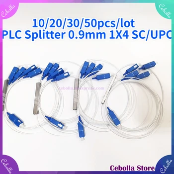 10/20/30/50pcs/daug 0,9 mm Plieno Vamzdžių, Fiber Optic PLC Splitter 1X4 SC/UPC Mini Blockless G657A1 0,9 mm 1M SC UPC APC Jungtis