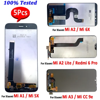 5vnt，100% Patikrintas LCD Ekranas Xiaomi Mi A1 X5 A2 6X A3 CC9e A2 Lite LCD Ekranas Jutiklinis Ekranas skaitmeninis keitiklis Asamblėjos Pakeitimo