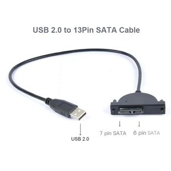 USB2.0 13Pin SATA Kabelis USB Išorės 7+6 Pin SATA Kabelis, CD/DVD-ROM Optinis Kabelis Vairuotojo Adapterio Kabelis KOMPIUTERIUI Laptopo