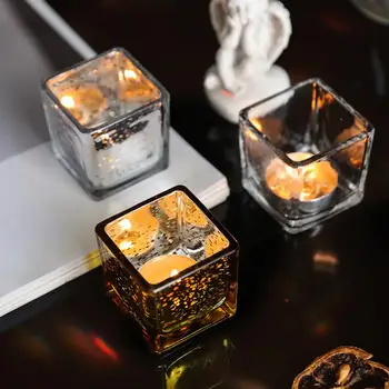 Skandinavai Modern Square Stiklo, Žvakių Laikiklis Romantiška Žvakidė Taurės Darbalaukio Dekoratyvinis Tealight Žvakė Jar Namų Šaliai Dekoro