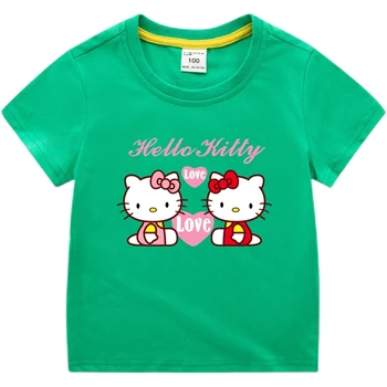 Hello Kitty Medvilnės Vaikų trumparankoviai marškinėliai Berniukams Ir Mergaitėms, Žemiausią Marškinėliai Balti Kūdikio Vasaros Pusė rankovėmis Viršuje Drabužiai