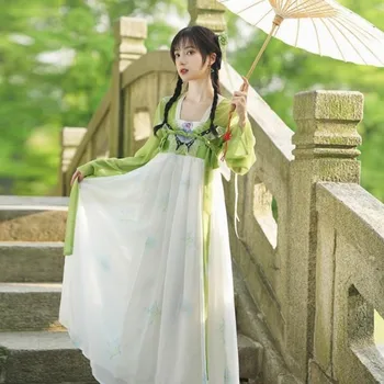 Moterų Tradiciniai Hanfu Suknelė Vintage Siuvinėjimo Pasakų Princesė Senovės Kinų Liaudies Šokių Spektaklis Apranga Kostiumai