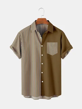 Vyriški marškiniai Y2k hombre dryžuotas raštas trumparankoviai marškinėliai, vyriški gatvės Havajai retro marškinėliai Harajuku vyriški marškiniai 02