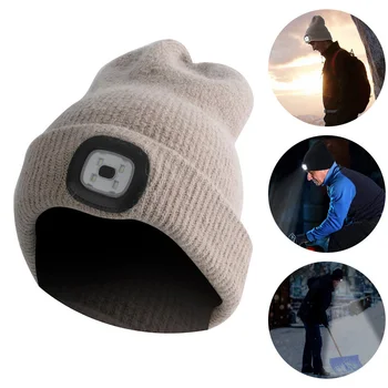 Žiemos Šiltos Kepurės LED Šviesos Megzti Beanie Kepurė su Nakties Šviesos Žibintuvėlis USB Įkraunamas LED Apšviesta Skrybėlę Dviračių sporto Įranga