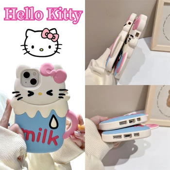 Sanrio Hello Kitty Animacinių Filmų Silikoninis Telefono Dėklas Skirtas IPhone 11 12 13 14 Pro Max Kūrybos Mielas Pieno Puodelio, Atsparus Smūgiams Apsauginis Gaubtas