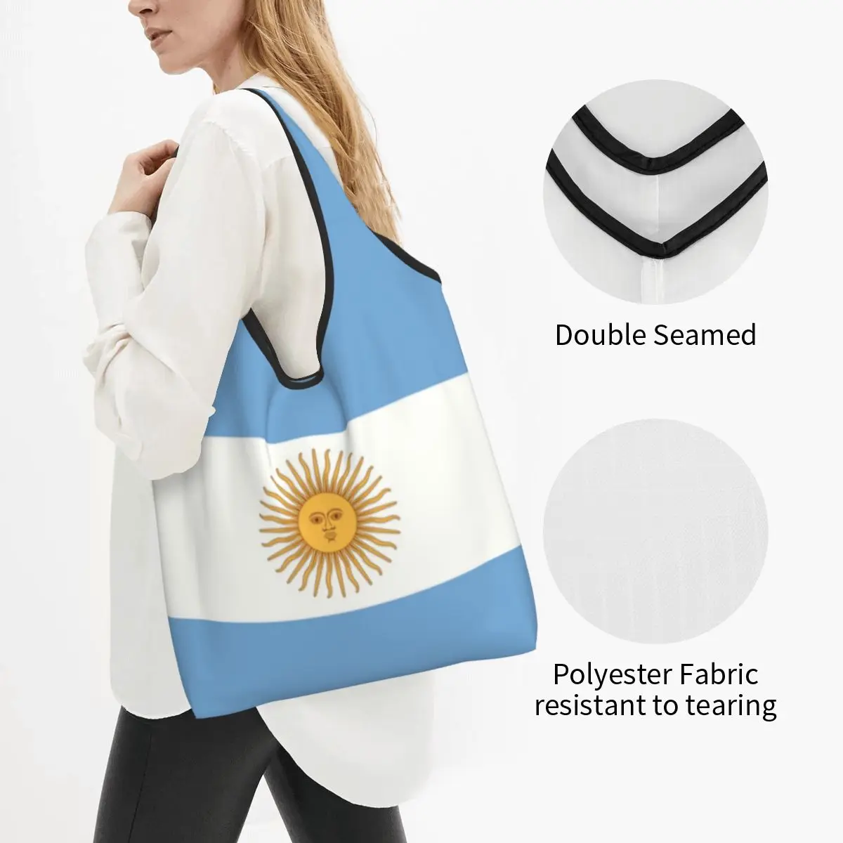 Custom Vėliava Argentinos Pirkinių Maišeliai Moterų Nešiojamų Didelių Pajėgumų Bakalėjos Shopper Totalizator Krepšiai - 1