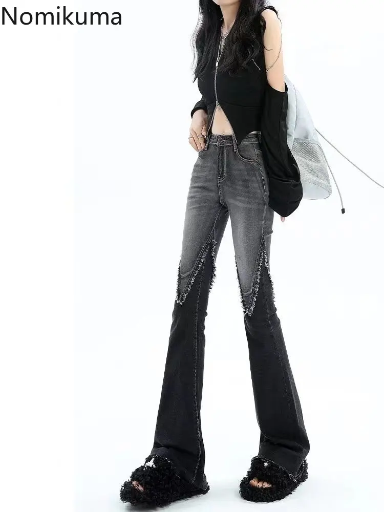 Džinsai Moteris Mados Streetwear Flare Kelnės Kutas Tunika Vintage Kelnės 2023 Mew Dugno Nuolydis Atsitiktinis Y2k Pantalon Femme - 2