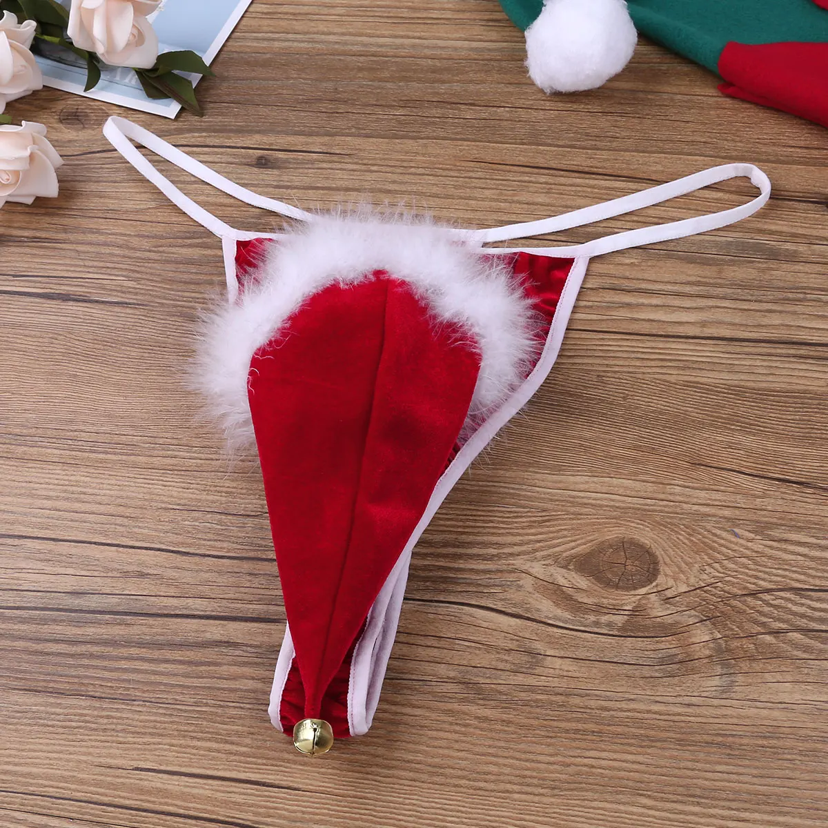 Vyrų Erotinių Santa Hat Dizaino G-String Naujovė Kalėdų Dovana Secret Santa Bikini Kalėdos, Kalėdos Kelia Dėklas Dirželius Aksomo Apatiniai - 5