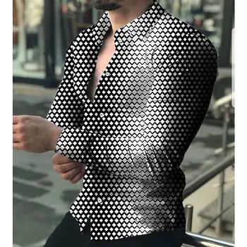 Vyriški Marškiniai, Geometrinis ilgomis Rankovėmis Marškinėliai 3D Atspausdintas Kasdien Komfortą Mados Šventė ilgomis Rankovėmis Mygtuką Drabužiai