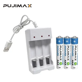 PUJIMAX Universalus 3-Lizdas USB Akumuliatoriaus Kroviklis ir 1.2 V 300mAh Ni-MH Įkraunamos AAA Baterijos Fakelais Žaislai Nuotolinio valdymo