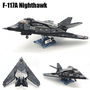 1375PCS Technikos F-117A Nighthawk Atakos lėktuvas Blokai Karinės Stealth Fighter Plytų Žaislai Vaikams Gimtadienio Dovana
