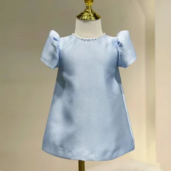 2024 Prašmatnus ir Elegantiškas Suknelė Vaikams Mergina Kūdikiams Duobute Bowknot Mėlynos Suknelės Gimtadienis Vaikams Prabangus Partywear