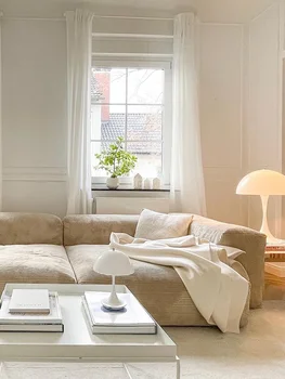 Kremas vėjo technologijų audinio sofos paprasta Šiaurės velvetas šiuolaikinės tiesiai sofa