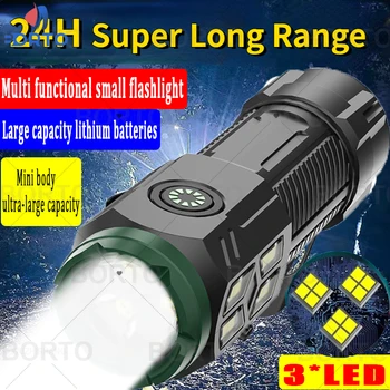 Galingas Nešiojamas Mini LED Žibintuvėlis 2000LM 3LED Itin Stiprios Šviesos Built-in 18350 Baterija USB Įkrovimo Su Magnetu Fakelas