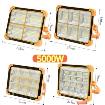 100000LM 5000W Saulės Portable Led Prožektorius M Super Ryškus Led Darbo Žibintas Įkraunamas Lauko Kempingas Lempa įmontuota baterija