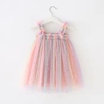 Vasaros New Baby Girl Dress Mielas Blizgančiais Star Vaivorykštė Suspender Sijonas Tinklinio Kamuolys Suknelė Kūdikių Dress Saldus Princesė Mergaitės Suknelė
