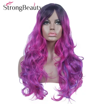 StrongBeauty Ilgi Banguoti Perukai Gamtos Moterų Sintetinių Plaukų Violetinė Perukas su juodais Šaknis Cosplay Plaukų Daug Spalvų