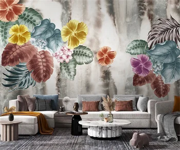 Pritaikyti bet kokio dydžio Europos stiliaus rankomis tapybos, akvarelės augalų lapų, gėlių sofa-lova, TV foną siena lipdukas 3d freskos