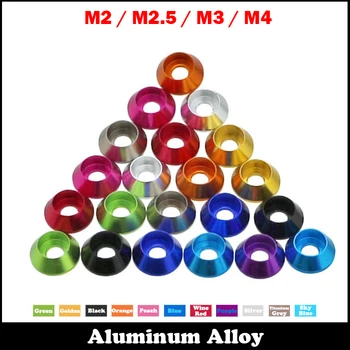 M2 M2.5 M3 M4 Violetinė Juoda Aukso, Sidabro Taurė Galvos Kūgio Siaurėjantys Tarpiklis Anoduoto Aliuminio Lydinio, 