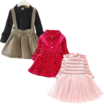 20203 Naujų Mergaičių Laisvalaikį Suknelės Pavasario Baby Girl Dryžuotas su Laivapriekio ilgomis Rankovėmis Princesė Suknelė Mergina, Vaikams, Drabužiai, 1-8Y