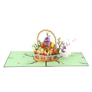 3D Iki linksmų Velykų Sveikinimą, Kvietimą Korteles, Berniukas, Mergaitė, Vaikams, Dovanų Kortelės Velykų Kiaušinių, Bunny Gėlę, Atviruką su Paketas