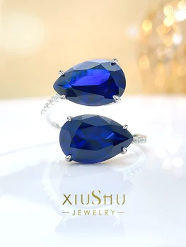 Madingas ir minimalistinis double drop Royal Blue 925 sidabro žiedas nustatyti, kurioje yra didelių anglies deimantų universalus aukštos klasės jaustis