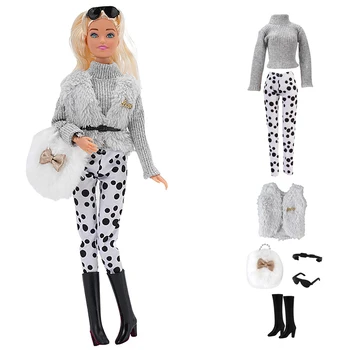 NK 1 Set Lėlės pirkinių stiliaus suknelė: top+liemenė+diržas+kelnės+akiniai+mielas krepšys+batai Barbie Lėlės ŽAISLAS Namų Reikmenys