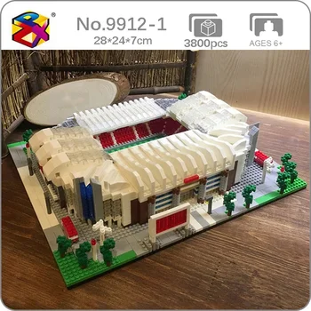PZX Pasaulio Architektūros Mūrinis Futbolo Old Trafford Stadiono Futbolo aikštės 3D Mini Diamond Blokai Žaislai Vaikams, Ne Lauke