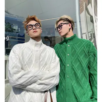 Korėjos versija street tendencija pavasarį ir rudenį aukšto kaklo cardigan megztinis vyrams ir moterims trikotažas pora asmeninį atsitiktinis