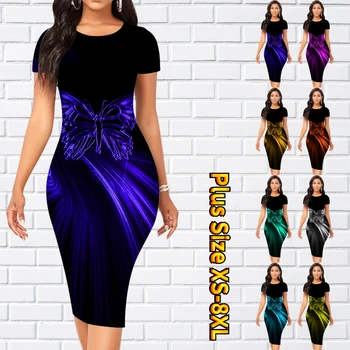 2023 Mados Midi Sijonas Trauktis Moterų Suknelė Vasaros Moterų Apvalios Kaklo trumpomis Rankovėmis Kelio Ilgio Suknelė Naujas Dizainas, Spausdinimo Suknelė