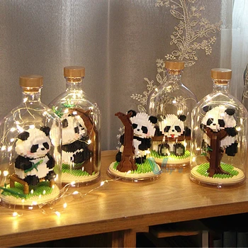 Mielas Huahua Panda Su Ekrano Micro Blokai Surinkti Gyvūnų Piggy Modelio Mielas Panda Mini Plytų Pav Žaislai Vaikas Dovana
