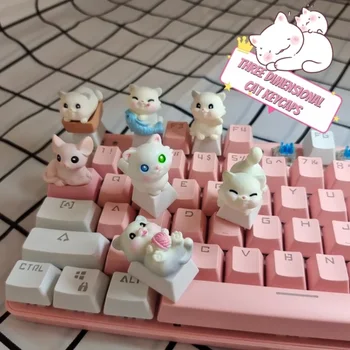MiFuny Cute Kačių Keycaps Originalumas 3D Dervos Klaviatūros Bžūp OEM Profilis Animacinių filmų Amatininkas Raktų Dangteliai, Mechaninė Klaviatūra Dovanos