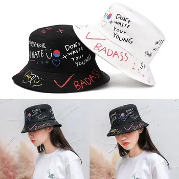 Vasaros Medvilnės Harajuku Žvejys Skrybėlę Kibiro Kepurę Grafiti Skrybėlę Hip-Hop Bžūp
