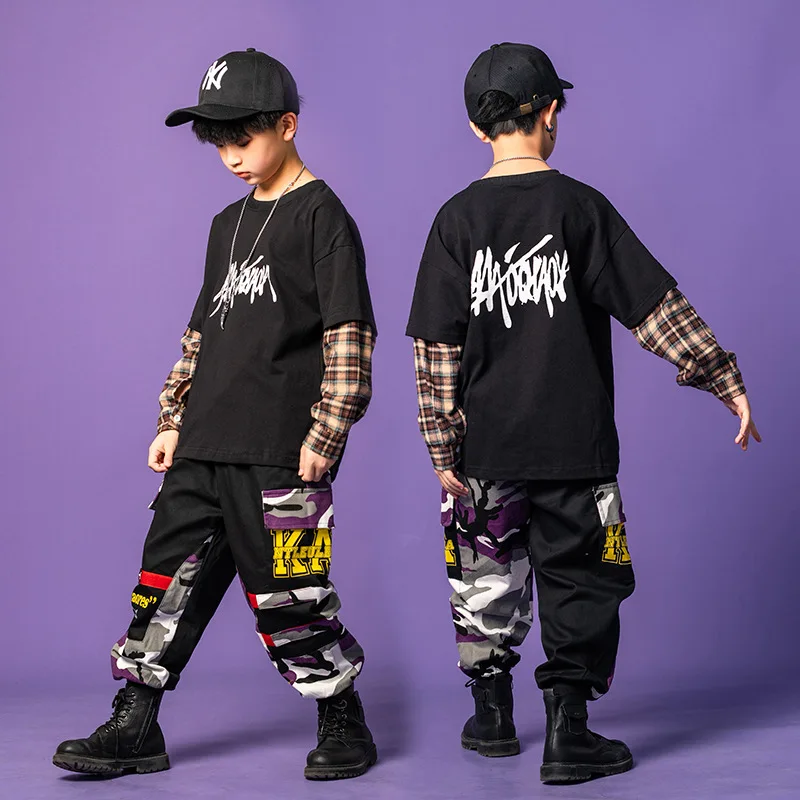 Vaikams Hip Hop Dancewear Gatvės Šokių Drabužiai, Šokių Drabužių Džiazo Šokių Kostiumai Mergaitėms Berniukai Pledas Marškiniai Kamufliažas Jogger - 0