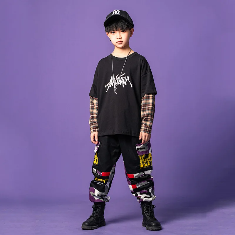 Vaikams Hip Hop Dancewear Gatvės Šokių Drabužiai, Šokių Drabužių Džiazo Šokių Kostiumai Mergaitėms Berniukai Pledas Marškiniai Kamufliažas Jogger - 1