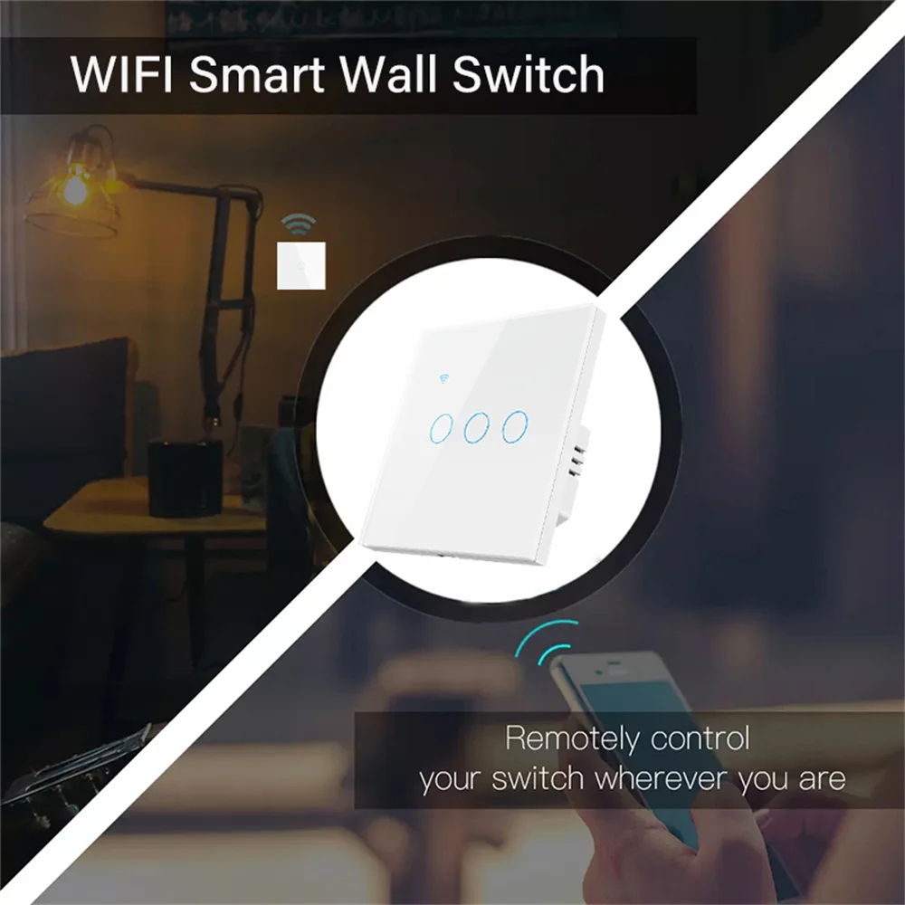 1/2/3/4gang TUYA WiFi Smart Touch Jungiklis Namų Šviesos Sienos Mygtuką Neutralų Laidą Alexa Ir Namų Asistentas ES Standartą. - 2