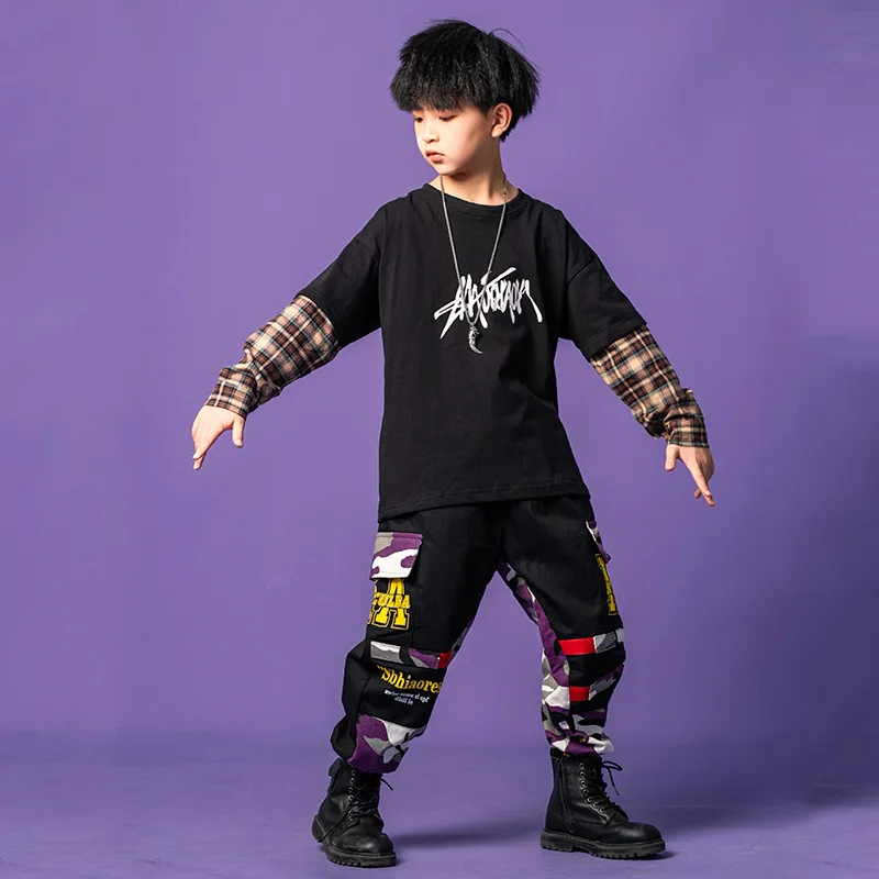 Vaikams Hip Hop Dancewear Gatvės Šokių Drabužiai, Šokių Drabužių Džiazo Šokių Kostiumai Mergaitėms Berniukai Pledas Marškiniai Kamufliažas Jogger - 3