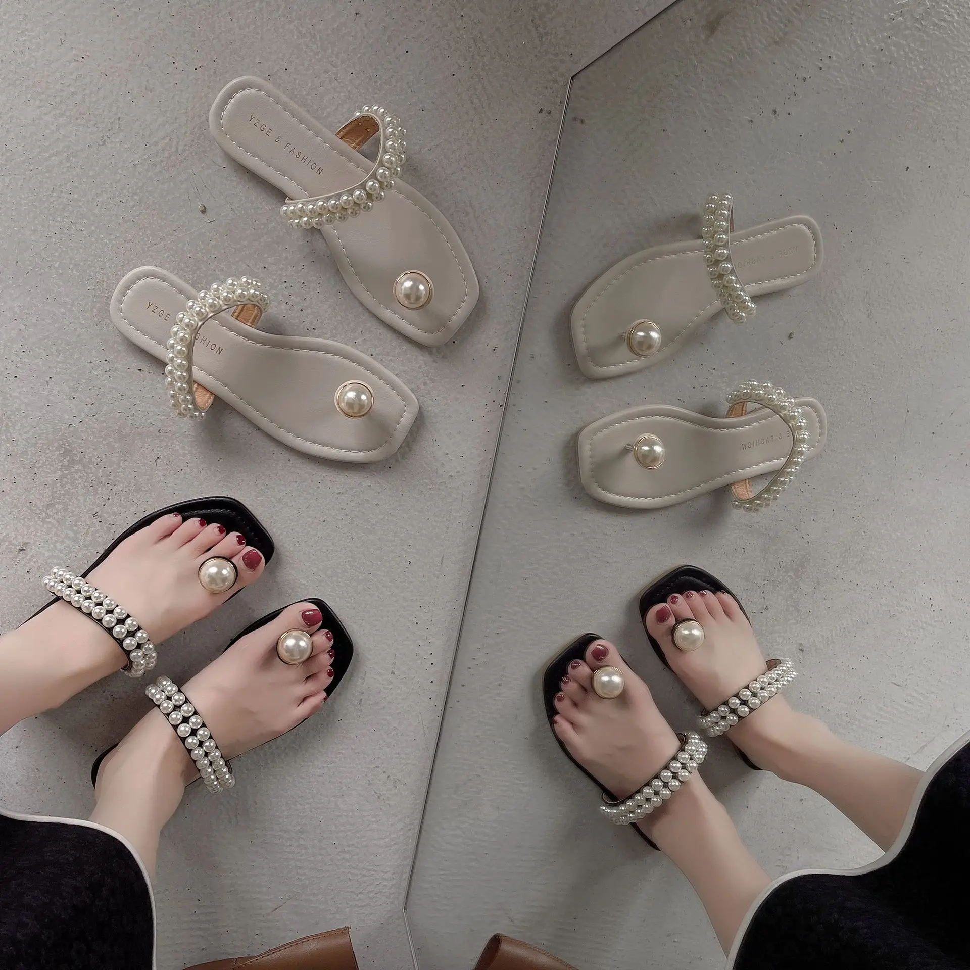 sandalias Pearl Šlepetės Vasaros Moteriška Avalynė Plokščiu dugnu Bateliai Moterims Anti Slip Moterų Sandalai Atsitiktinis Moterų Batai pantuflas - 3