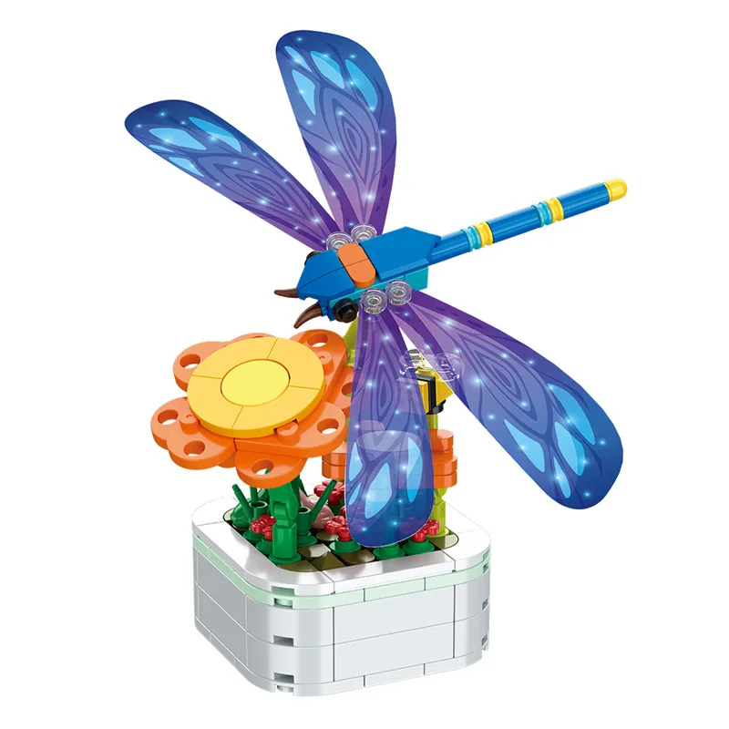 Kūrybiškumo Gėlių Puokštė bonsai Sodinimo Drugelis Cikada Dragonfly Modelis Statyba Blokai, Plytos, Žaislai Vaikams Dovanų - 4