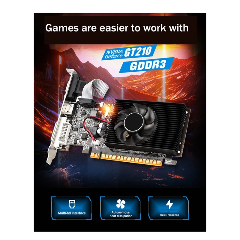GT210 1GB GDDR3 64 bitų Grafikos Plokštę Pcle X16 2.0 GPU Kompiuterio Grafikos plokštė DVI-D+VGA+HD Desktop Vaizdo plokštė - 4
