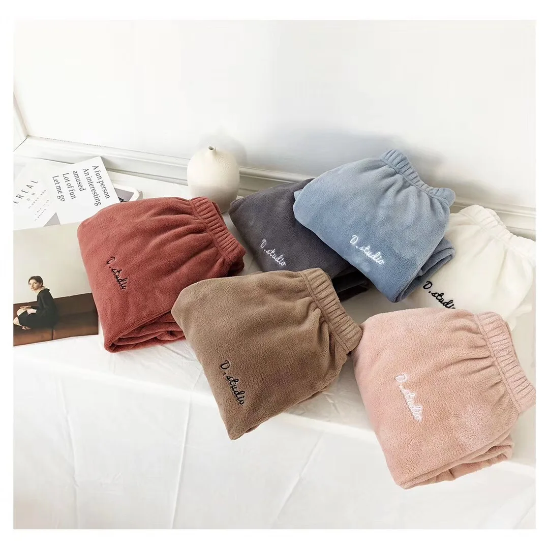 Moterų Jaukus Miego Kelnės Žiemos Vilnos Sleepwear Ilgas Kelnes Europos Ir Amerikos Vientisos Spalvos Šilta Namų Stiliaus Naktiniai Drabužiai - 5