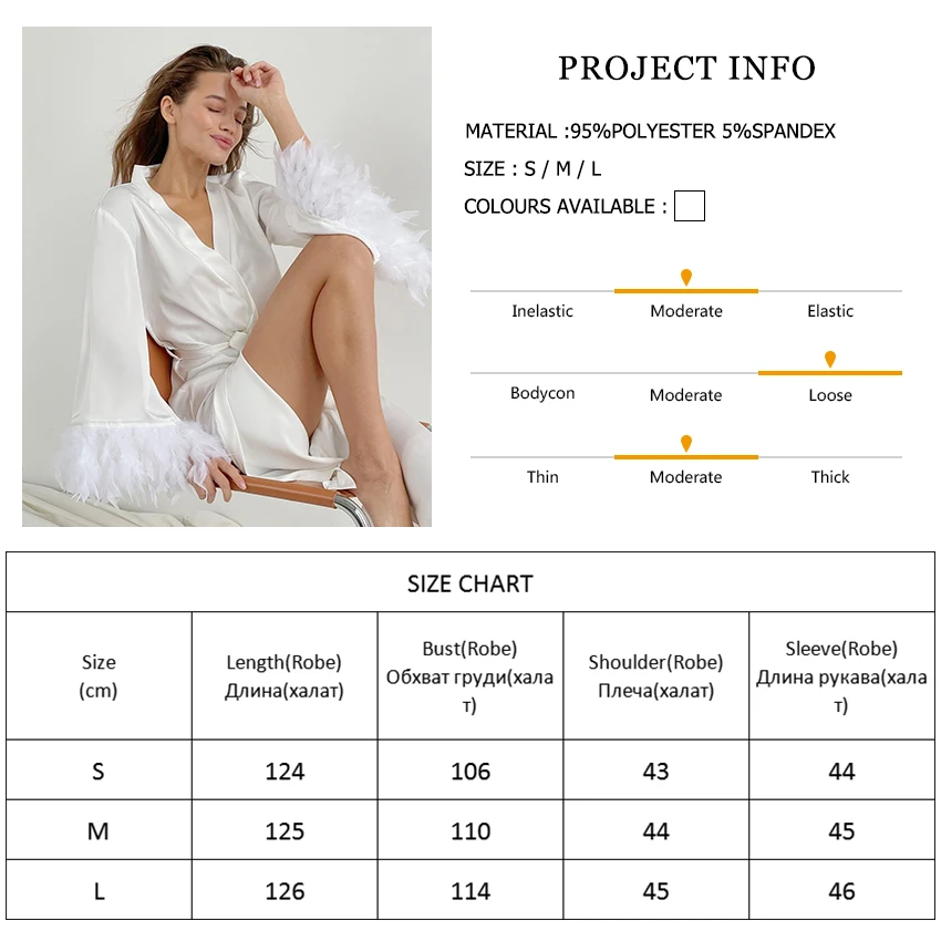 Varpo Rankovėmis Plunksnų Apsiaustai Su Kailio Balta Vestuvinė Seksualus Chalatai Moterų Suknelės, Satino Chalatas Moterų Sleepwear Mados 2022 - 5